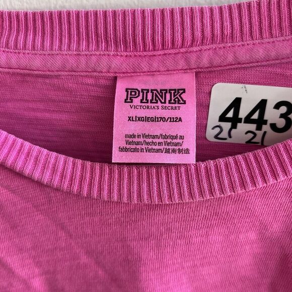 Pink VS Neon Crop Top Cotton Gym Oversized Raw Hem Athleisure XL Womens - Picture 4 of 7